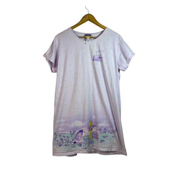 VINTAGE DISNEY Winnie The Pooh Eeyore 90s Night Gown Purple Disney Floral Sz S/M - Picture 1 of 10